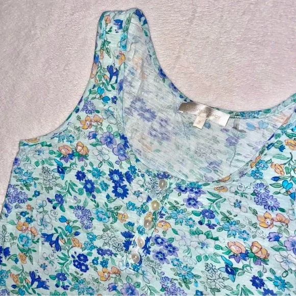 LoveShackFancy Blue Floral Albany Tank Top in Frosted Jade size Medium - Picture 3 of 7